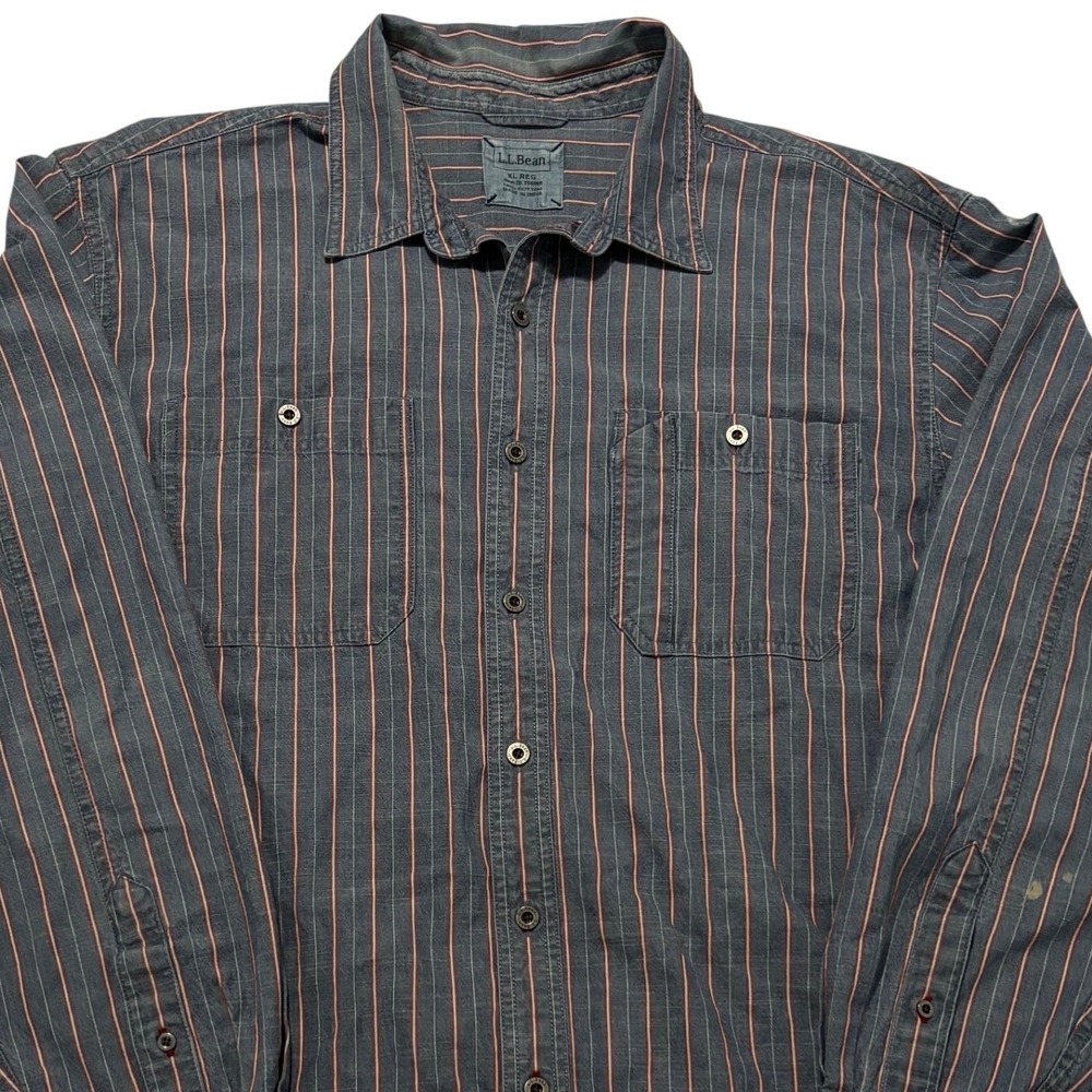 L.L. Bean Vintage Rare Striped Cotton Button Down Shirt Mens XL Blue Red 266069